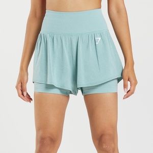 GYMSHARK VITAL SEAMLESS 2.0 2-IN-1 SHORTS: PEARL BLUE MARL SIZE SMALL